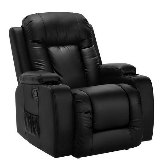Osiris Electric Massage Chair Recliner Luxury Lounge Armchair Heat Leather - Black