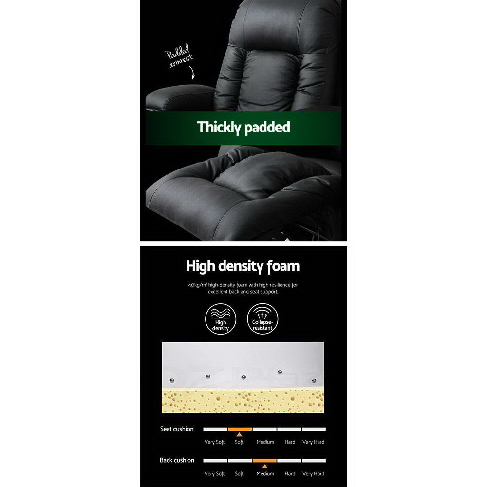 Osiris Electric Massage Chair Recliner Luxury Lounge Armchair Heat Leather - Black