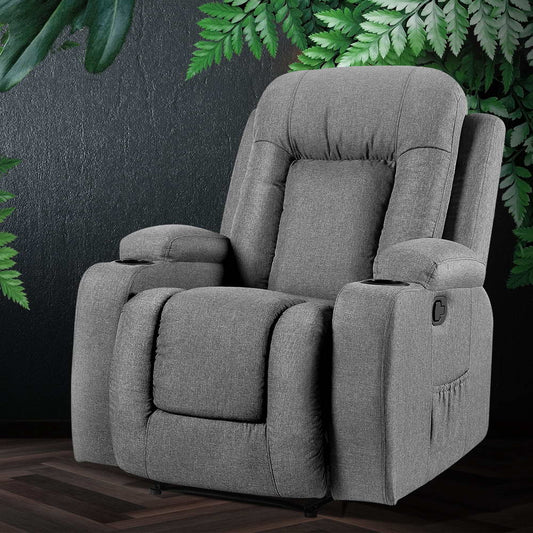 Artemis Recliner Chair Electric Massage Chair Fabric Lounge Heated - Grey