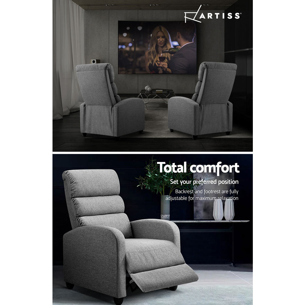 Calypso Luxury Recliner Chair Lounge Armchair Fabric Cover - Grey