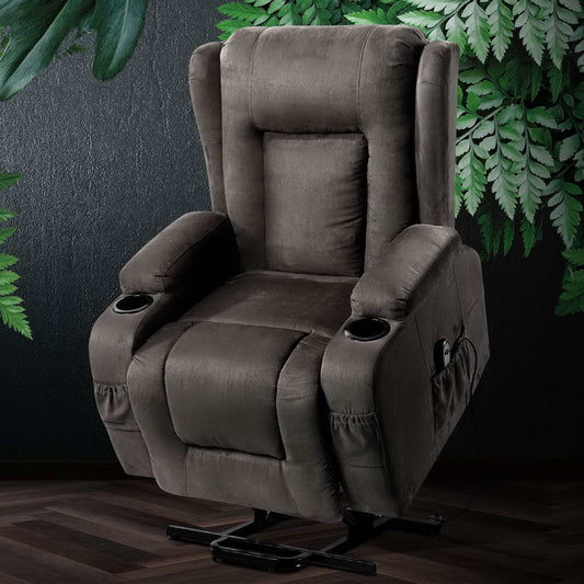 Hestia Electric Recliner Chair Lift Heated Massage Chair Fabric Lounge - Dark Grey
