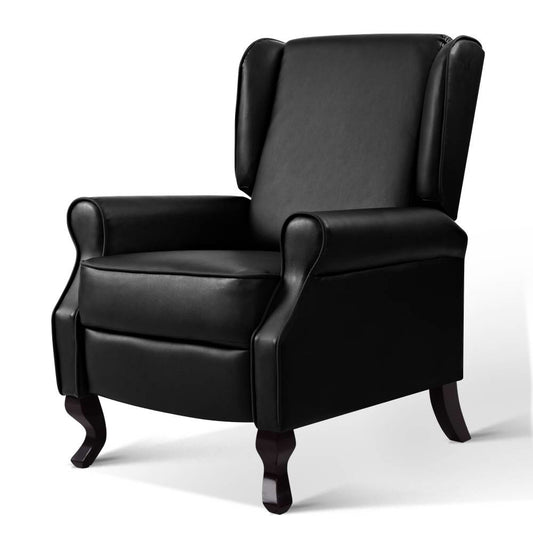 Freya Recliner Chair Armchair Lounge Leather - Black