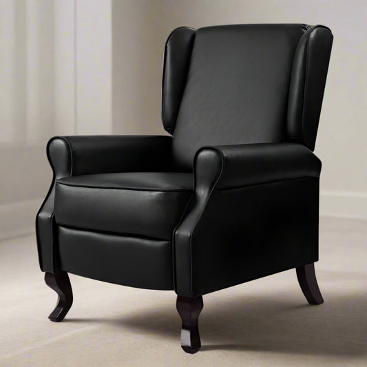 Freya Recliner Chair Armchair Lounge Leather - Black