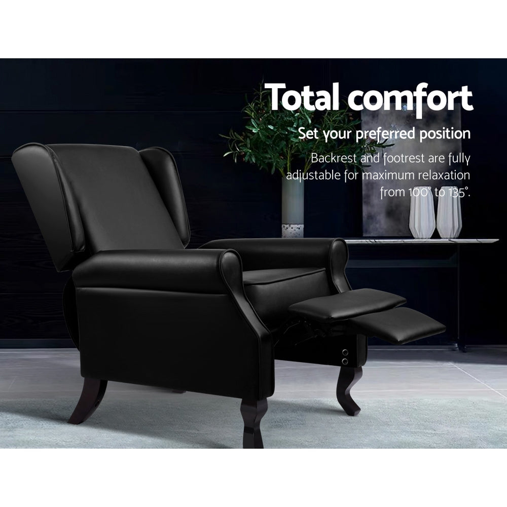 Freya Recliner Chair Armchair Lounge Leather - Black