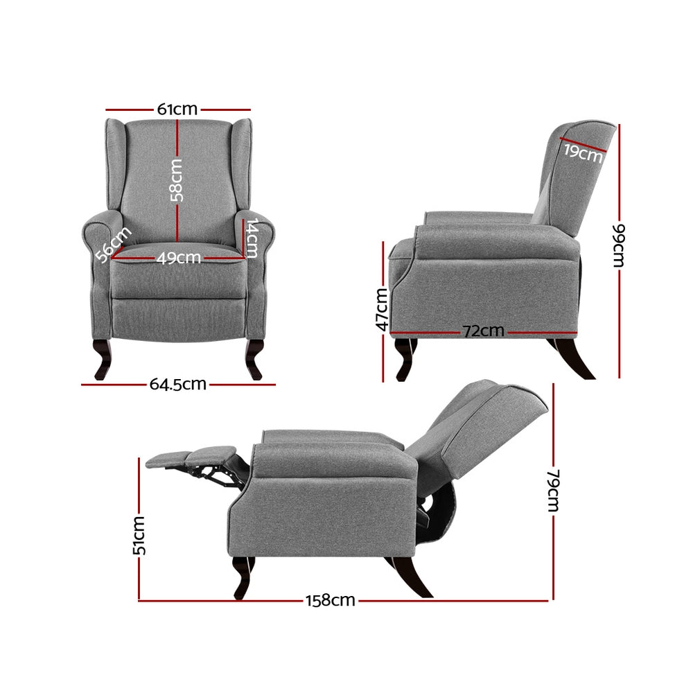 Eros Recliner Chair Luxury Lounge Armchair Single Couch Fabric - Grey