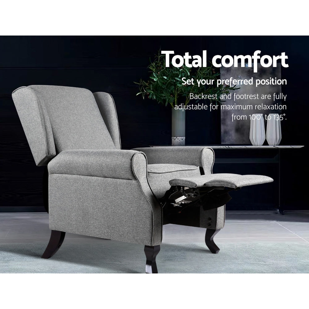 Eros Recliner Chair Luxury Lounge Armchair Single Couch Fabric - Grey