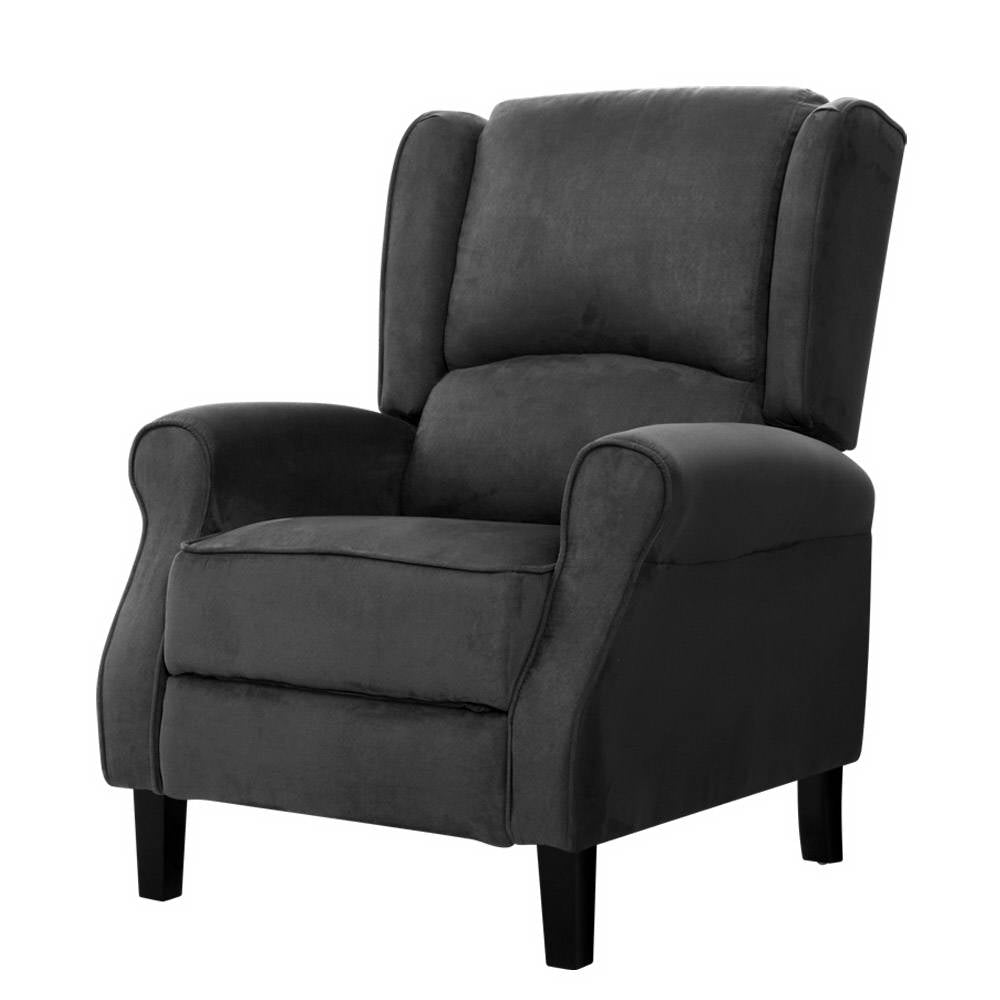 Perseus Recliner Chair Adjustable Lounge Soft Suede Armchair Couch - Charcoal