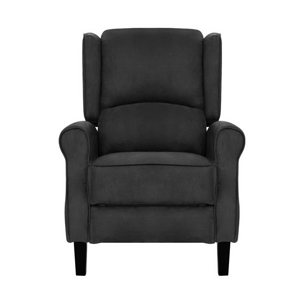 Perseus Recliner Chair Adjustable Lounge Soft Suede Armchair Couch - Charcoal