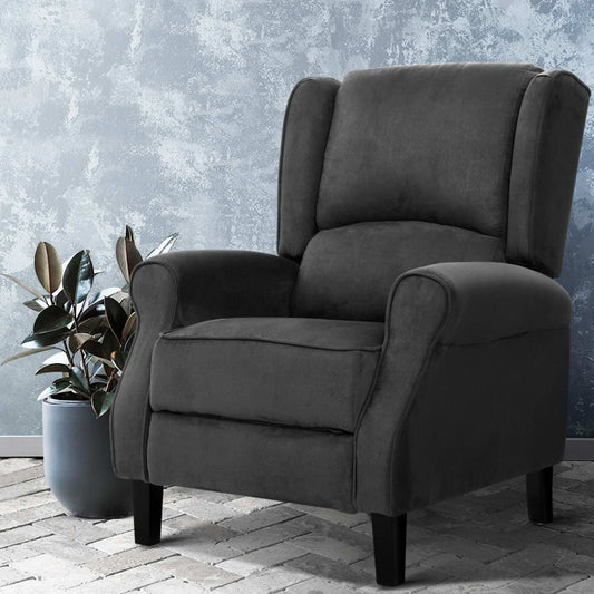 Perseus Recliner Chair Adjustable Lounge Soft Suede Armchair Couch - Charcoal