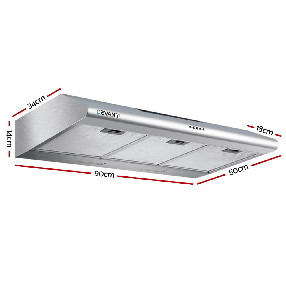 Fixed Range Hood Rangehood Stainless Steel Kitchen Canopy 90cm 900mm