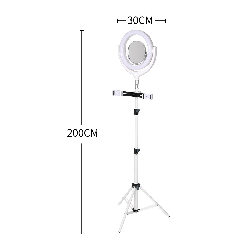 LED Ring Light with Tripod Stand Phone Holder Dimmable Studio Lamp Makeup Mirror White