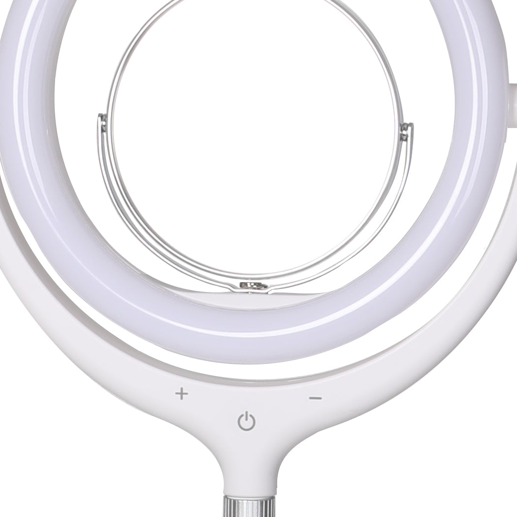 LED Ring Light with Tripod Stand Phone Holder Dimmable Studio Lamp Makeup Mirror White