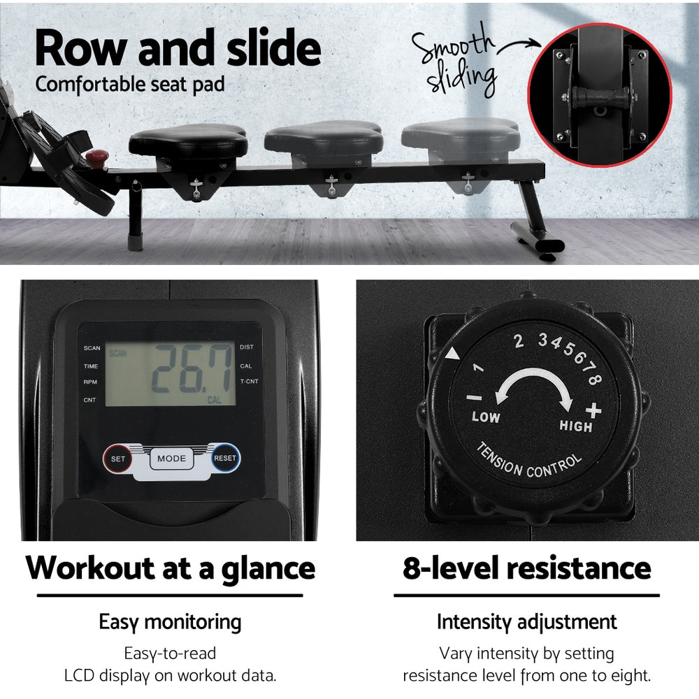 Rowing Machine Rower Magnetic Resistance Exercise Gym Home Cardio