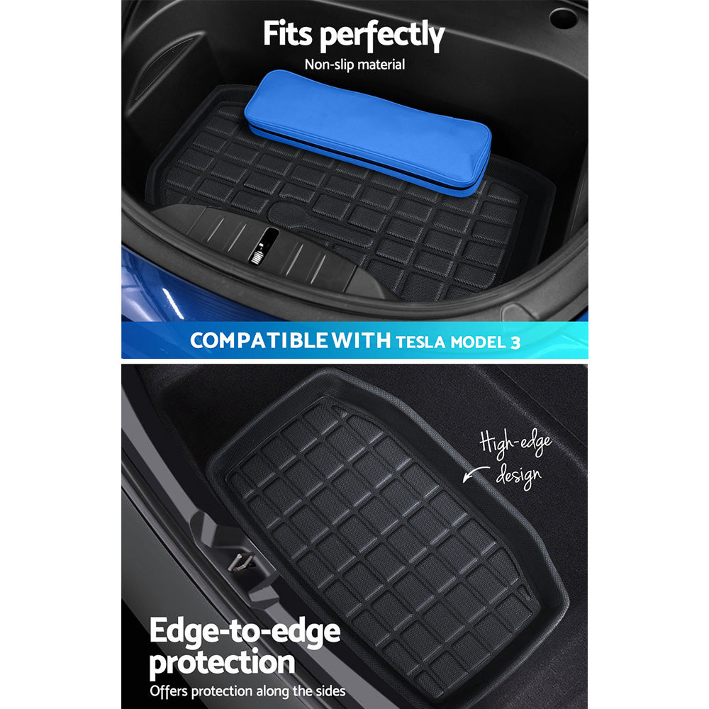 3 Pieces Car Rear Front Cargo Trunk Toolbox Luggage Rubber Mats for Tesla Model 3