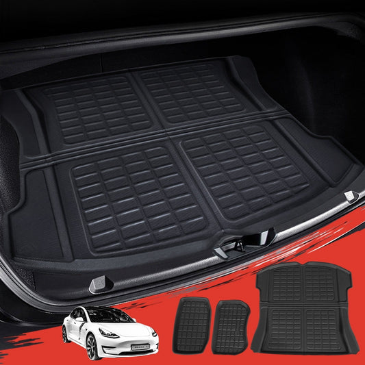 3 Pieces Car Rear Front Cargo Trunk Toolbox Luggage Rubber Mats for Tesla Model 3