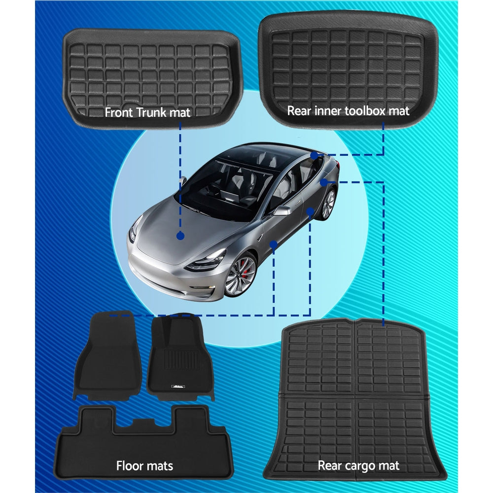 Car Rubber Floor Trunk Toolbox Cargo Mats for Tesla Model Y