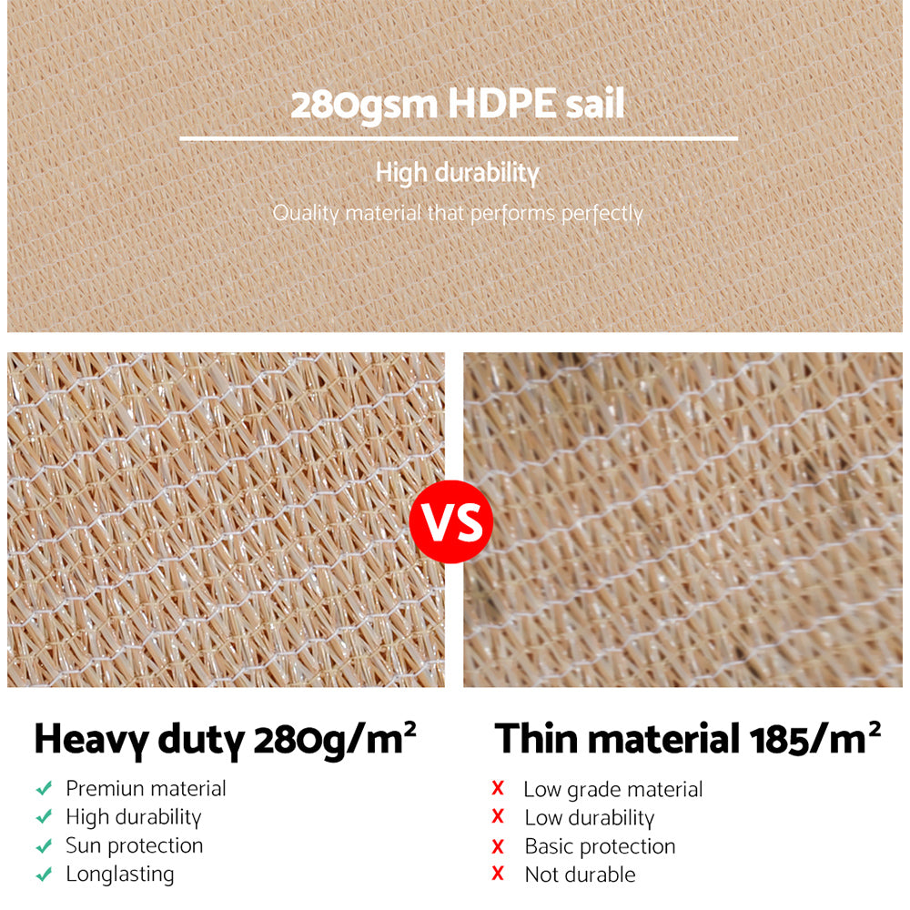Shade Sail 6x7m Rectangle 280GSM 98% Sand Shade Cloth
