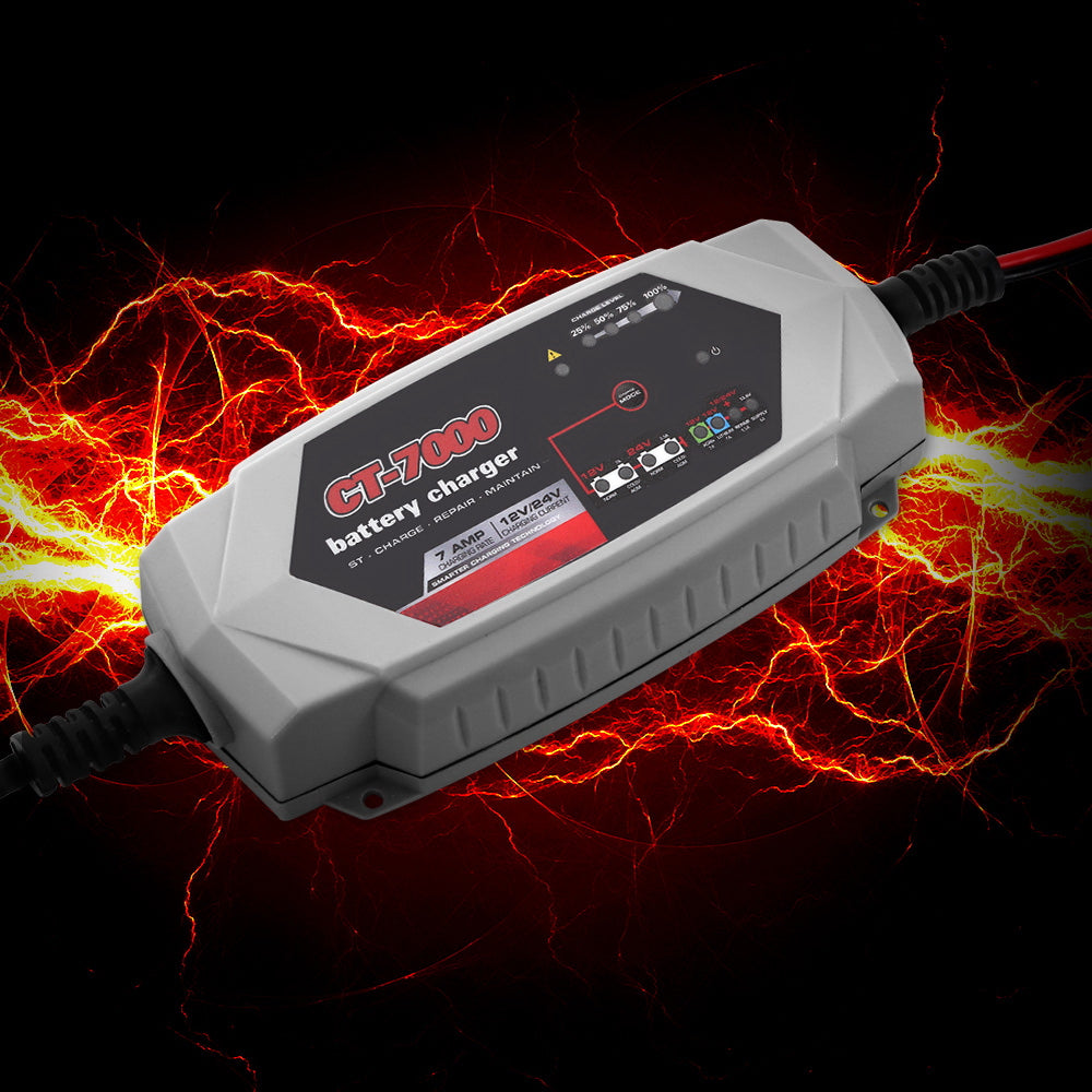 12V Automotive Car Battery Charger 24V 7Amp Vehicle Truck Chargers AGM