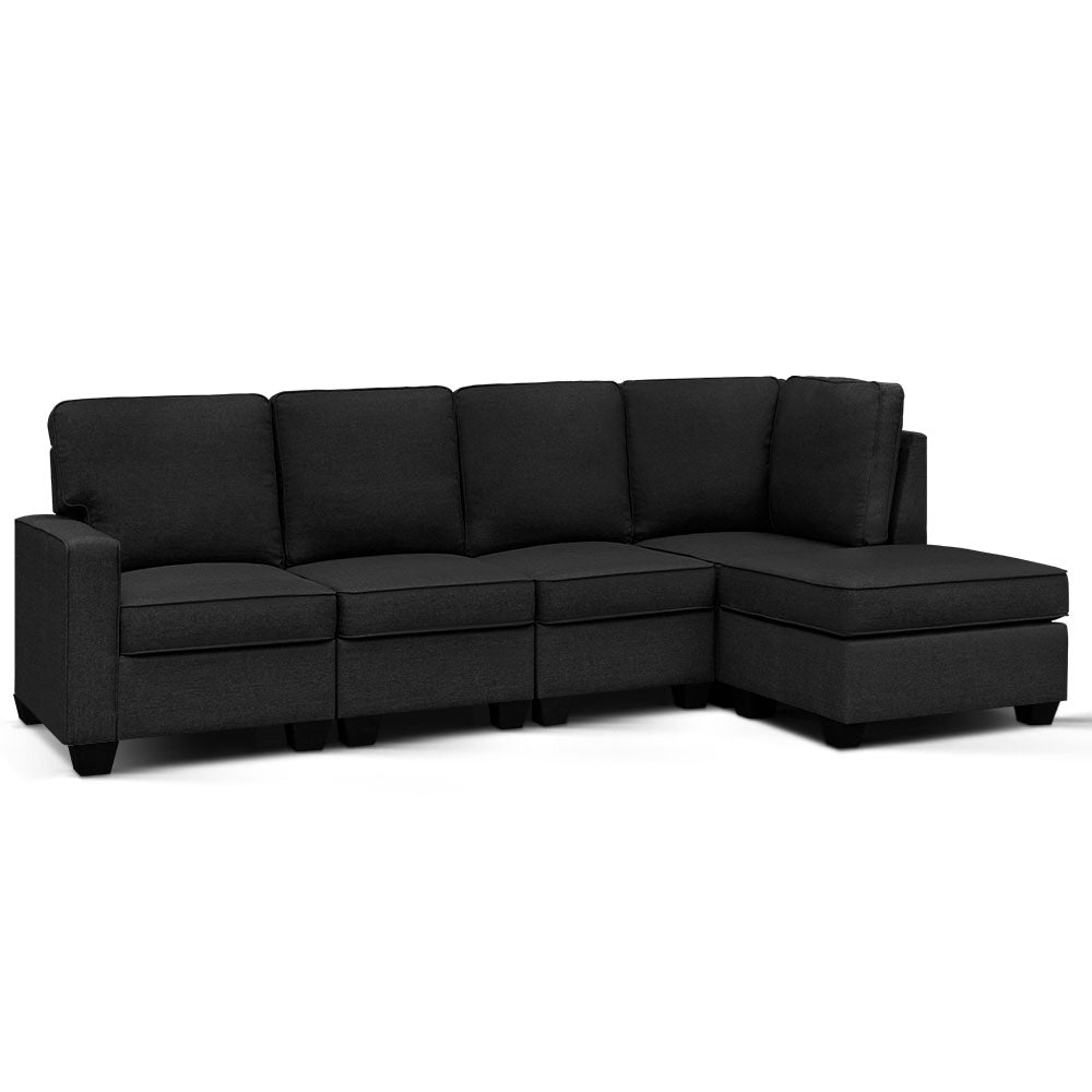 Misty 5-Seater Modular Chaise Suite Couch Sofa Lounge - Dark Grey