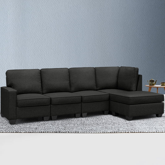 Misty 5-Seater Modular Chaise Suite Couch Sofa Lounge - Dark Grey