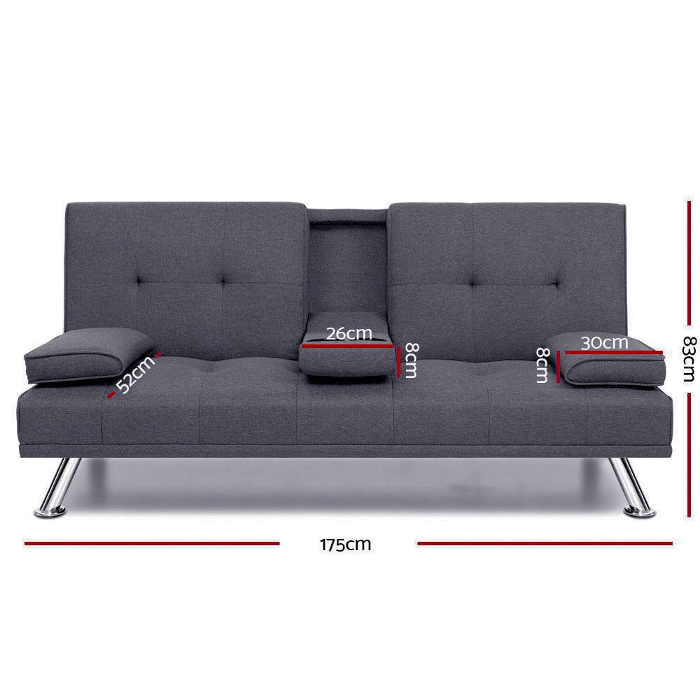 Missy 3 Seater Fabric Sofa Bed Recliner Lounge - Dark Grey