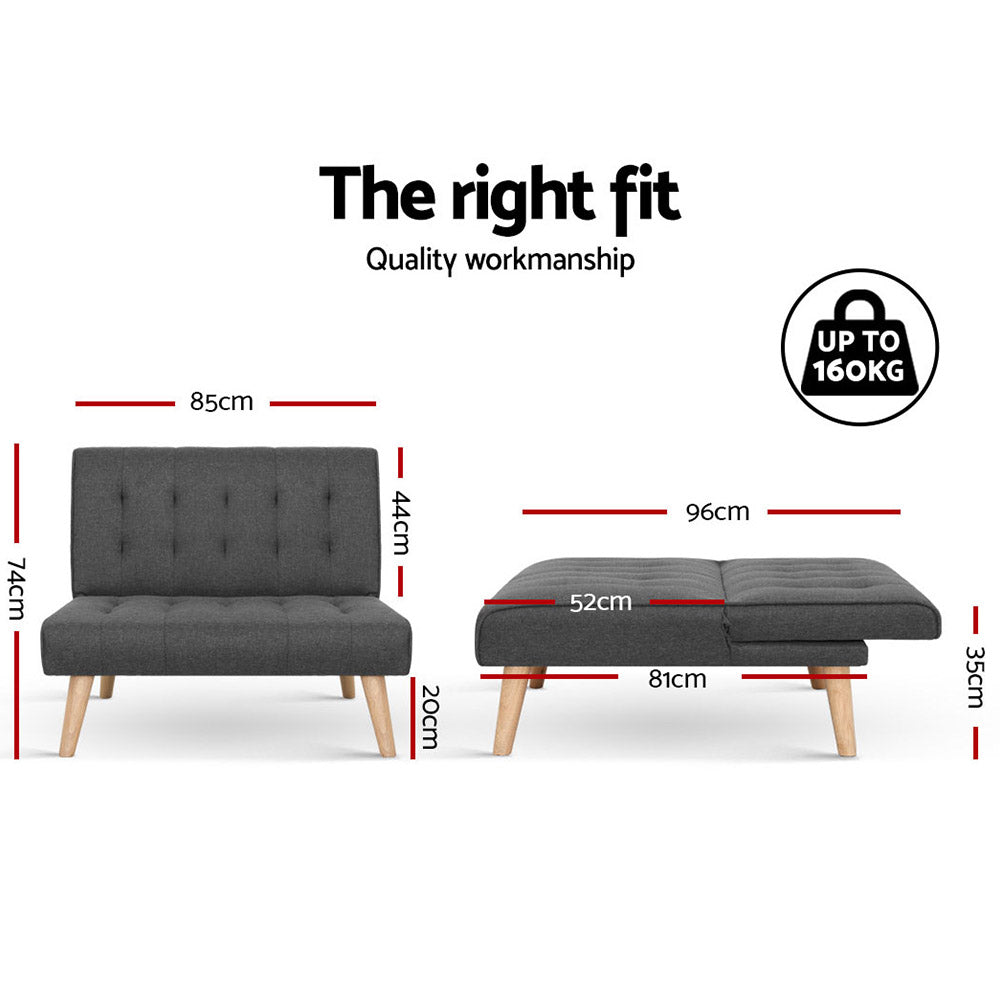 Miranda Single Seater Modular Sofa Bed Lounge - Dark Grey