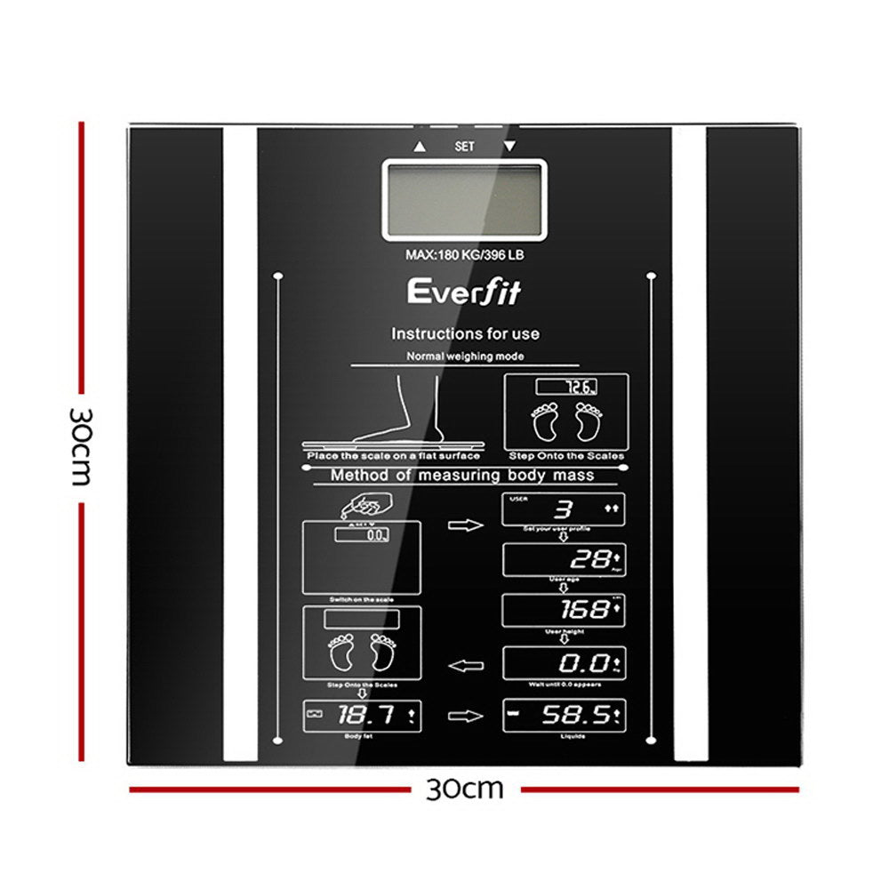 Everfit Body Fat Bathroom Scale Weighing Water Body Fat Gym 180kg