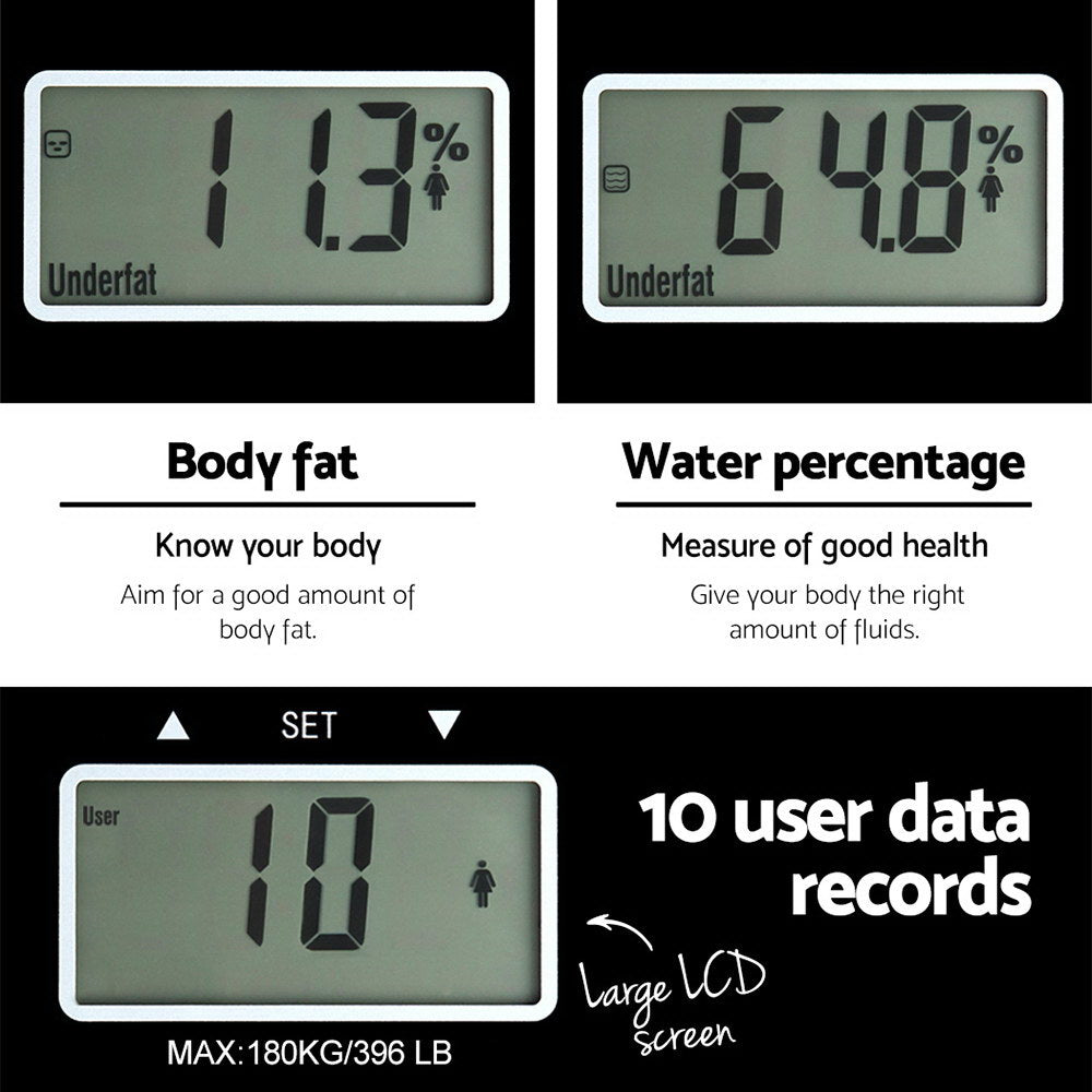 Everfit Body Fat Bathroom Scale Weighing Water Body Fat Gym 180kg