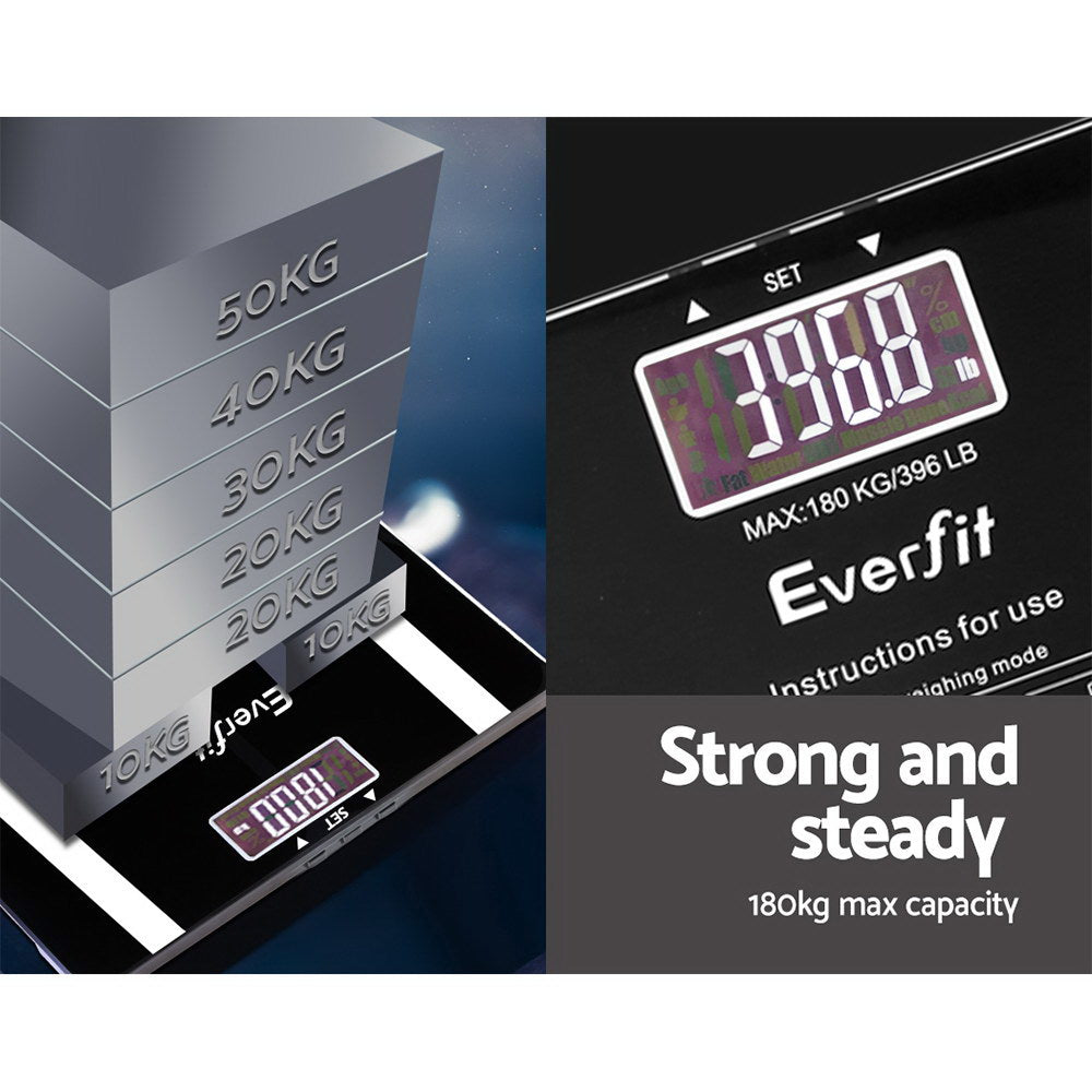 Everfit Body Fat Bathroom Scale Weighing Water Body Fat Gym 180kg