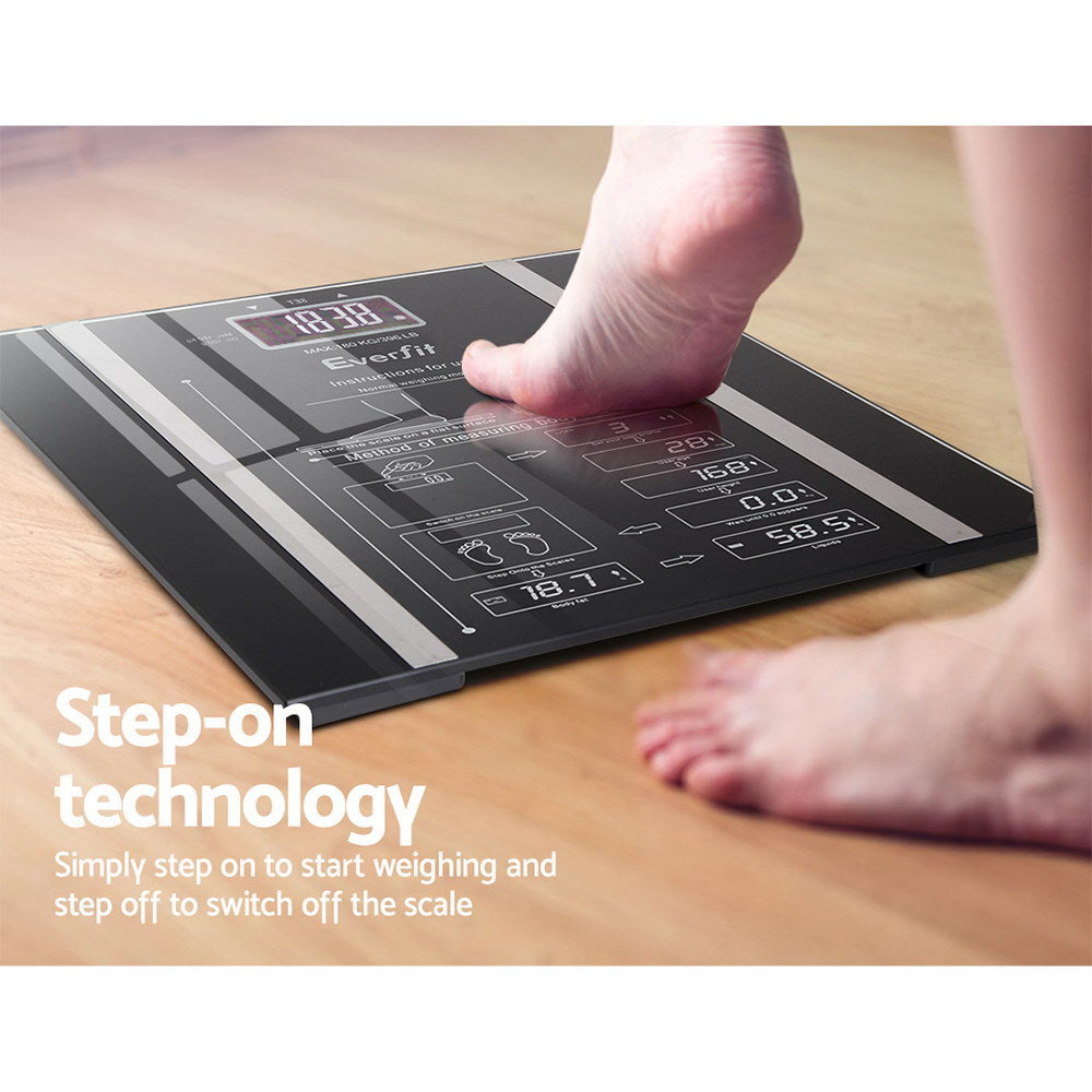 Everfit Body Fat Bathroom Scale Weighing Water Body Fat Gym 180kg