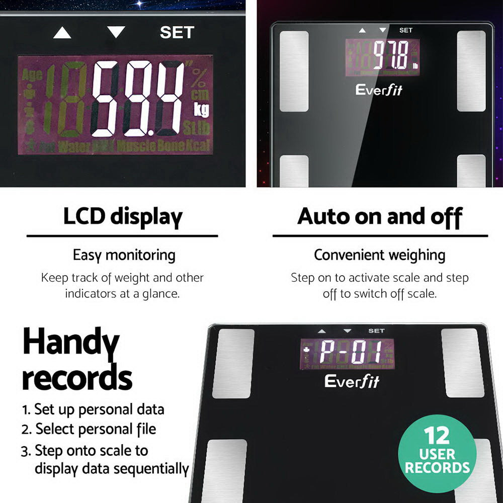 Everfit Body Fat Bathroom Scale Weighing BMI Monitor Gym 180kg