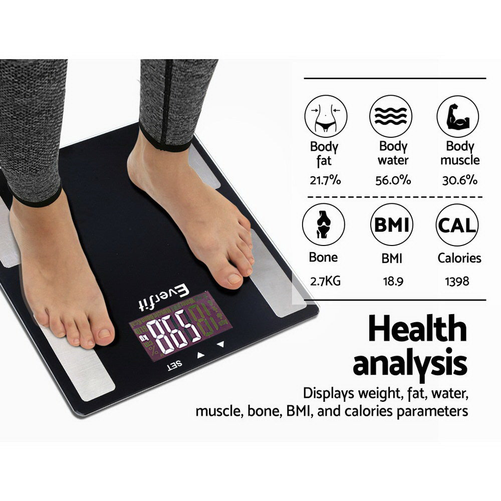 Everfit Body Fat Bathroom Scale Weighing BMI Monitor Gym 180kg