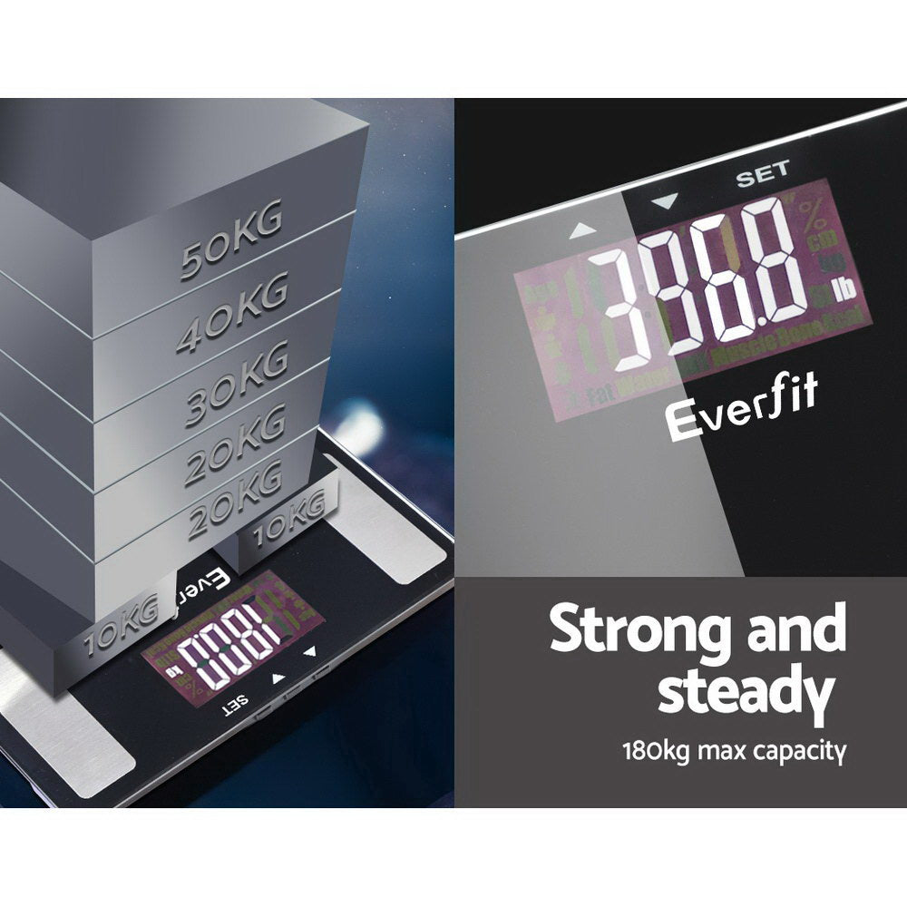 Everfit Body Fat Bathroom Scale Weighing BMI Monitor Gym 180kg