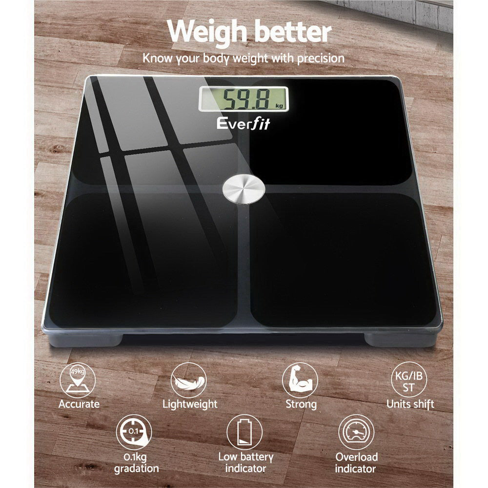 Everfit Body Fat Bathroom Scale Weighing Tracker Gym 180kg