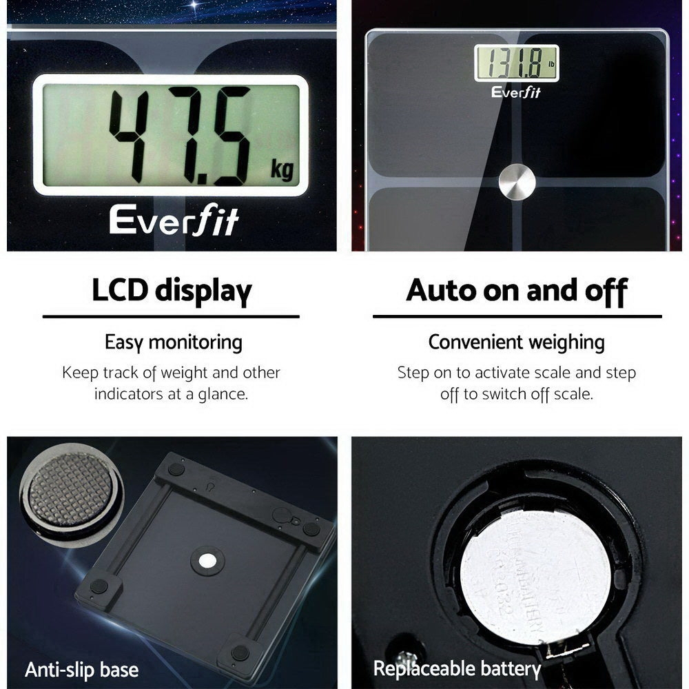 Everfit Body Fat Bathroom Scale Weighing Tracker Gym 180kg