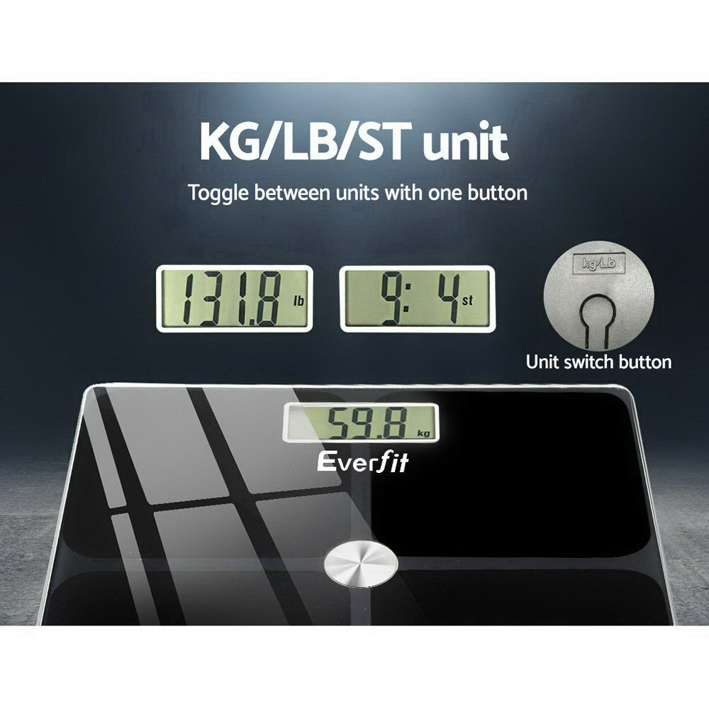 Everfit Body Fat Bathroom Scale Weighing Tracker Gym 180kg