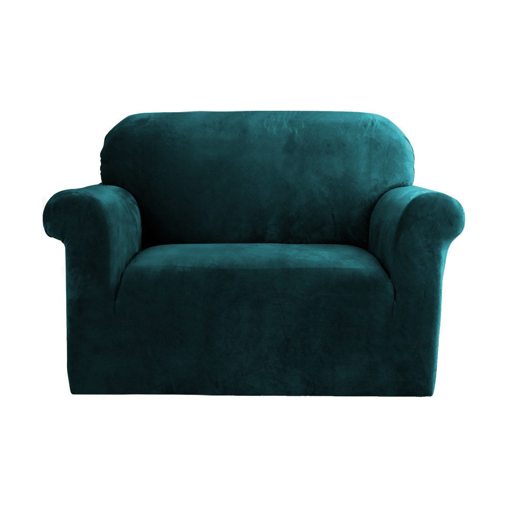 Velvet Sofa Cover Plush Couch Cover Lounge Slipcover 1-Seater Agate Green