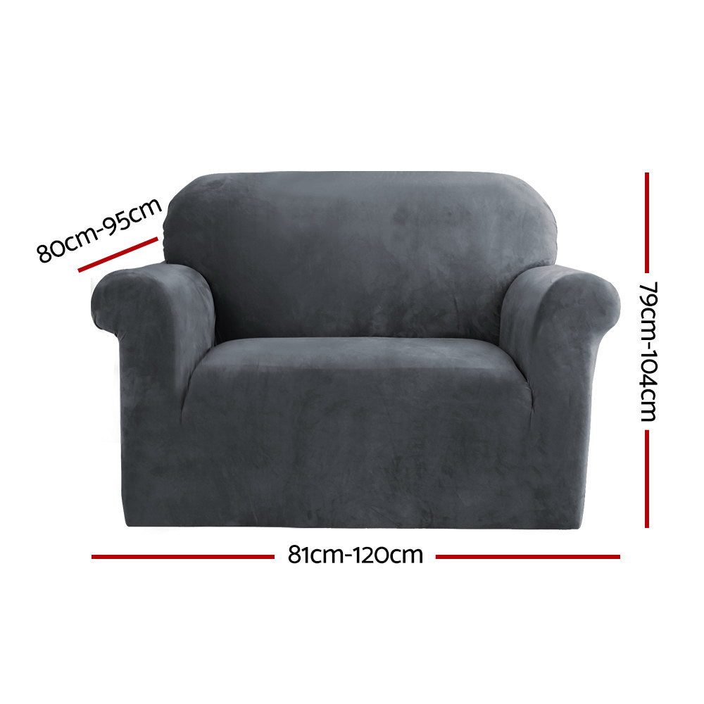 Velvet Sofa Cover Plush Couch Cover Lounge Slipcover 1-Seater Grey