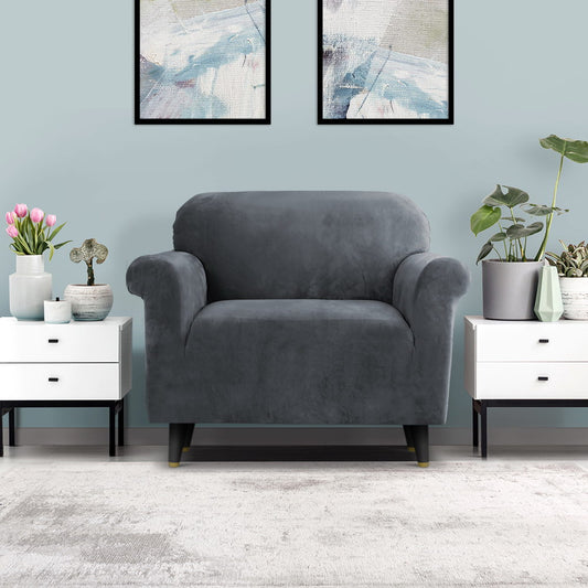 Velvet Sofa Cover Plush Couch Cover Lounge Slipcover 1-Seater Grey