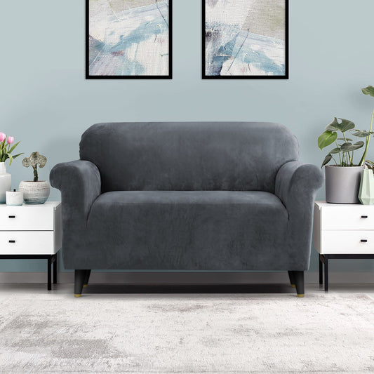 Velvet Sofa Cover Plush Couch Cover Lounge Slipcover 2-Seater Grey