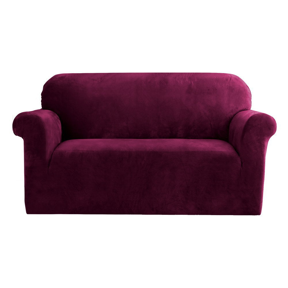 Velvet Sofa Cover Plush Couch Cover Lounge Slipcover 2-Seater Ruby Red