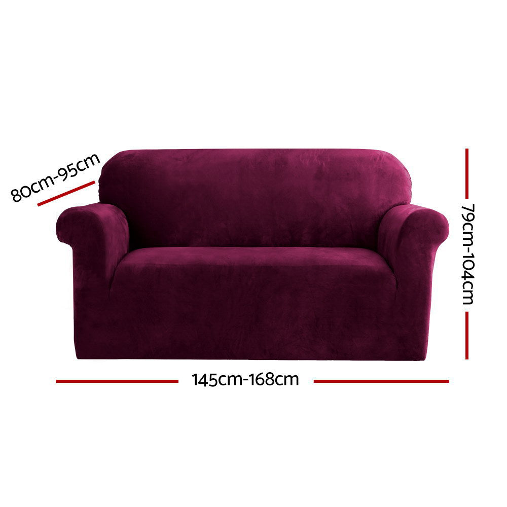 Velvet Sofa Cover Plush Couch Cover Lounge Slipcover 2-Seater Ruby Red