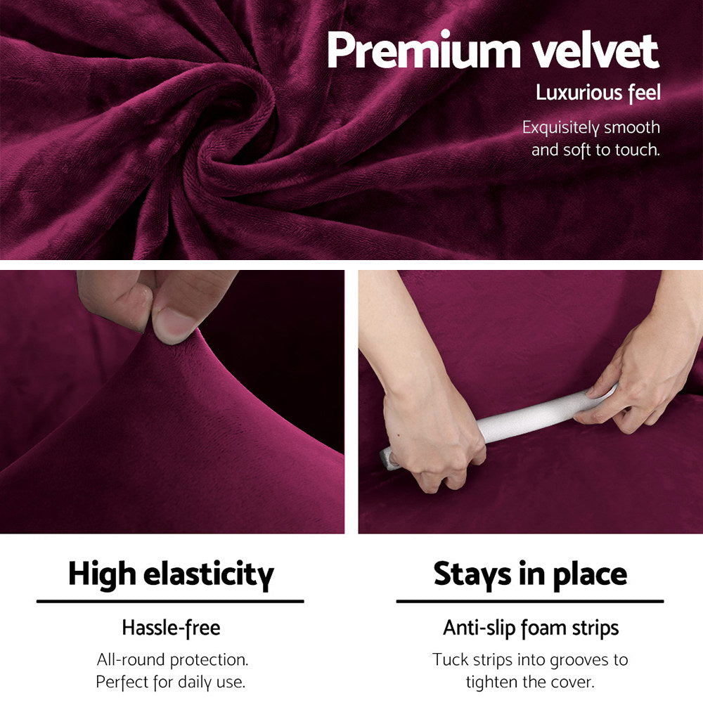 Velvet Sofa Cover Plush Couch Cover Lounge Slipcover 2-Seater Ruby Red