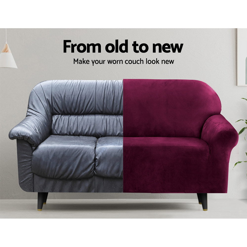 Velvet Sofa Cover Plush Couch Cover Lounge Slipcover 2-Seater Ruby Red