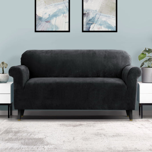 Velvet Sofa Cover Plush Couch Cover Lounge Slipcover 3-Seater Black