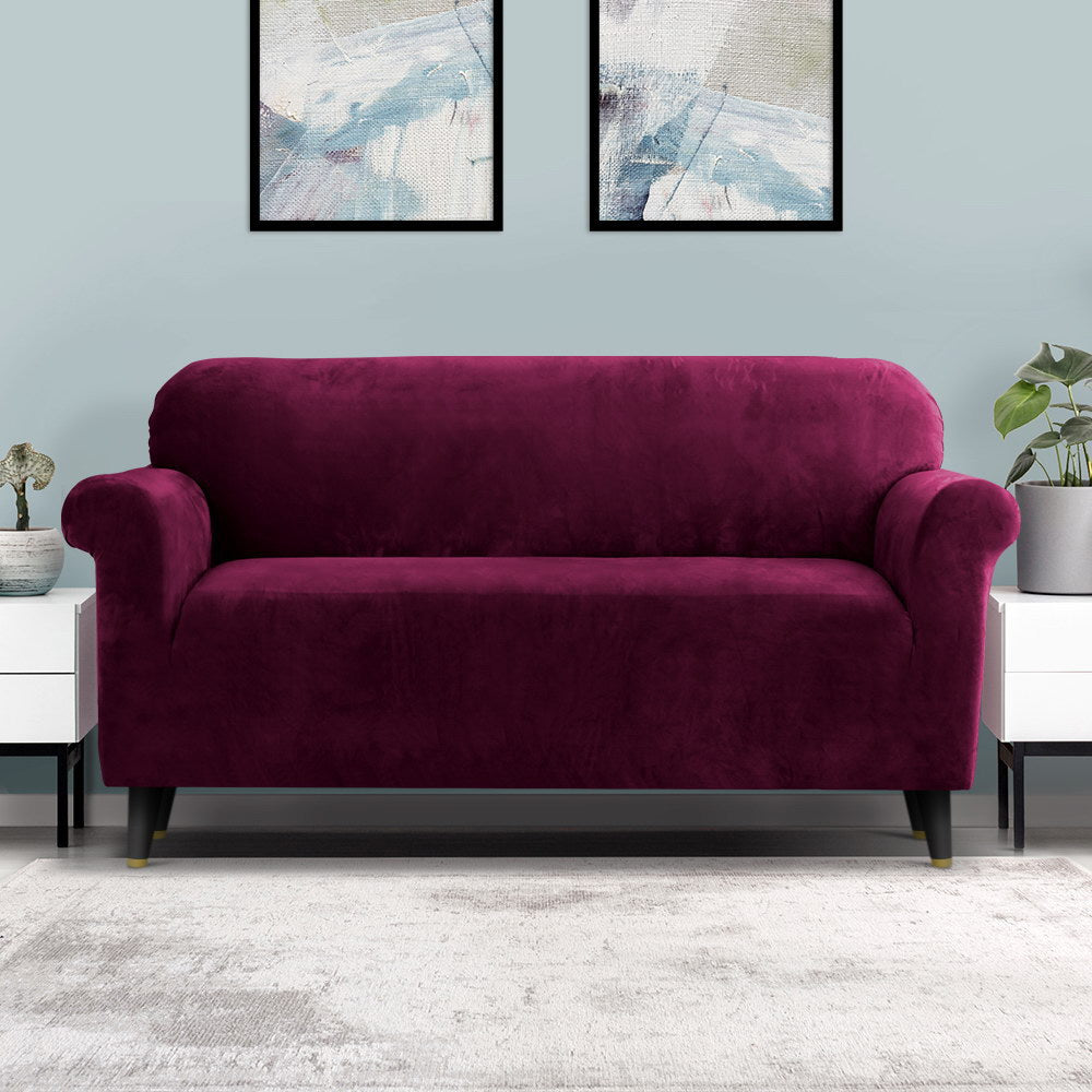 Velvet Sofa Cover Plush Couch Cover Lounge Slipcover 3-Seater Ruby Red