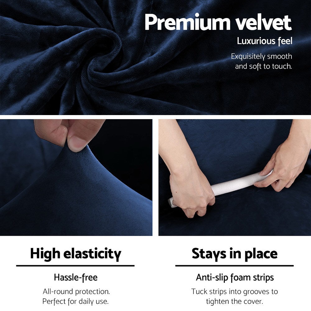Velvet Sofa Cover Plush Couch Cover Lounge Slipcover 3-Seater Sapphire