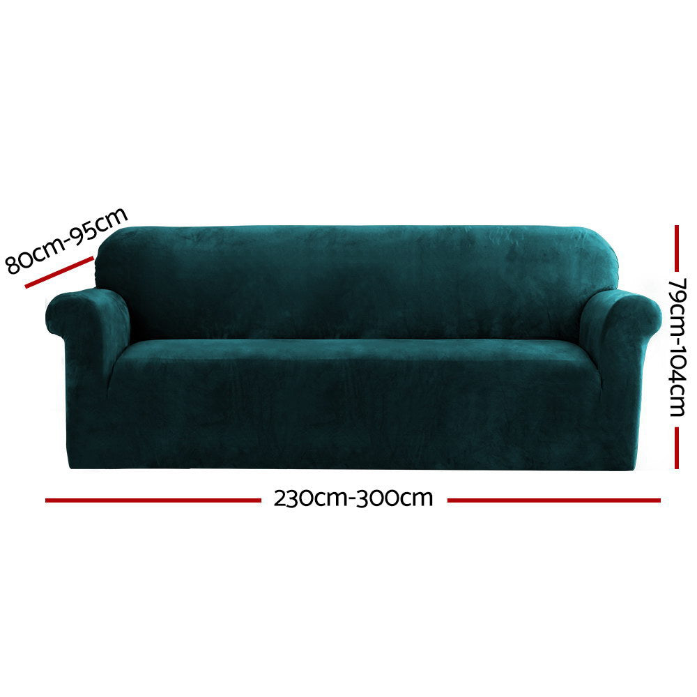 Velvet Sofa Cover Plush Couch Cover Lounge Slipcover 4-Seater Agate Green