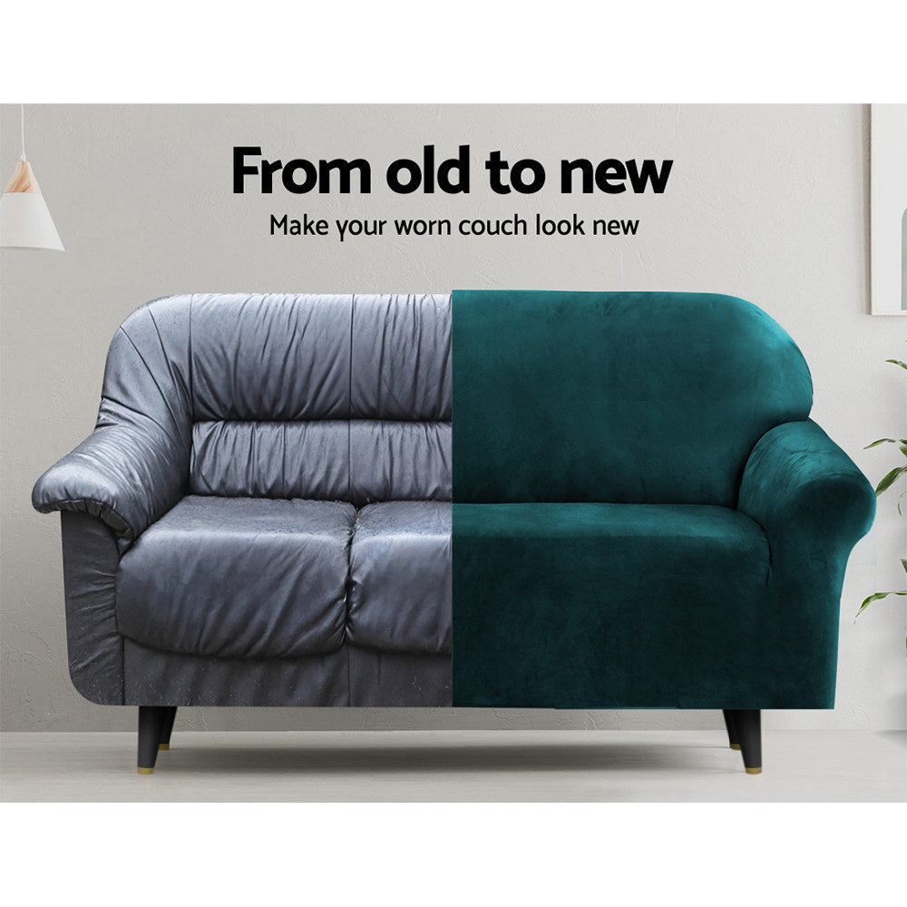 Velvet Sofa Cover Plush Couch Cover Lounge Slipcover 4-Seater Agate Green