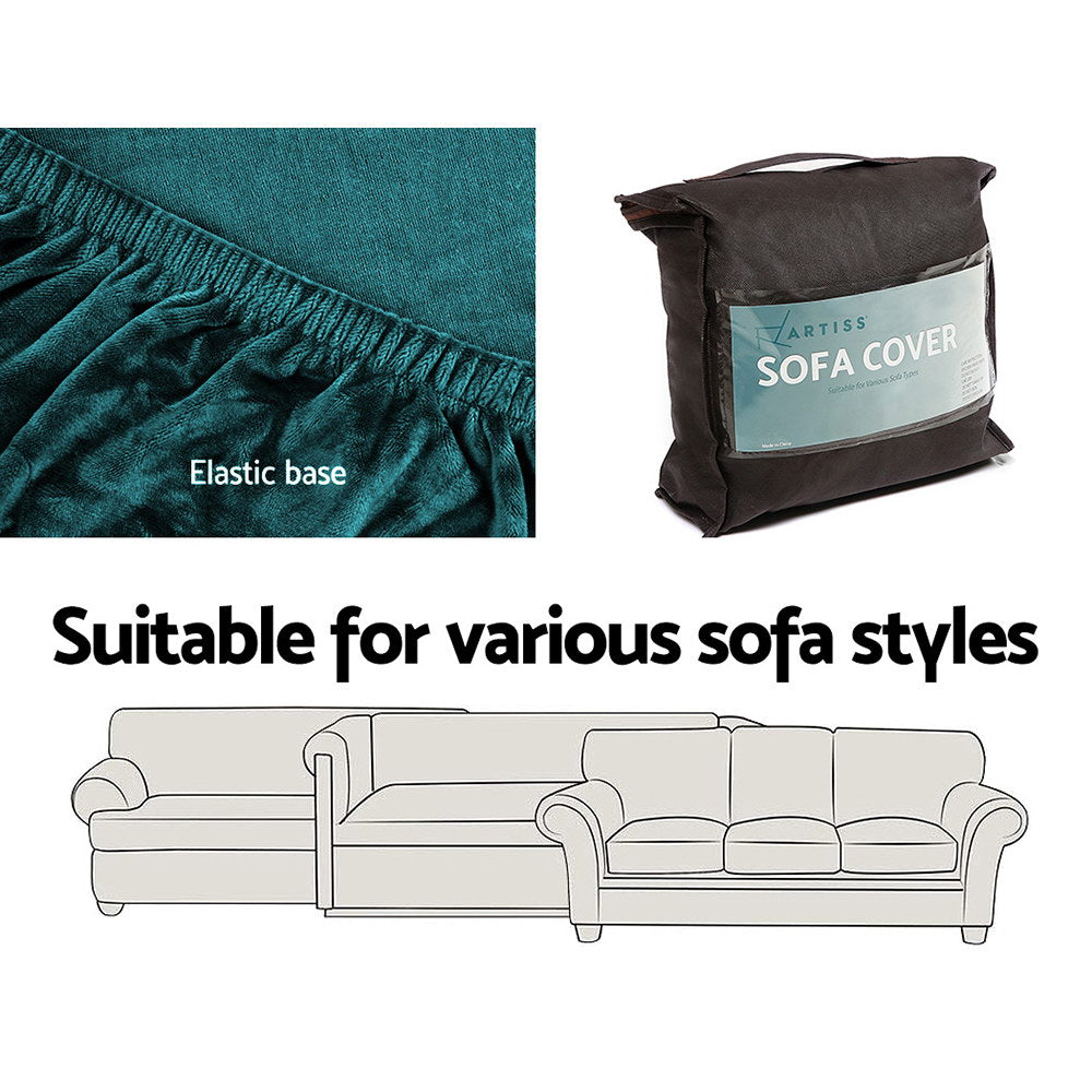 Velvet Sofa Cover Plush Couch Cover Lounge Slipcover 4-Seater Agate Green